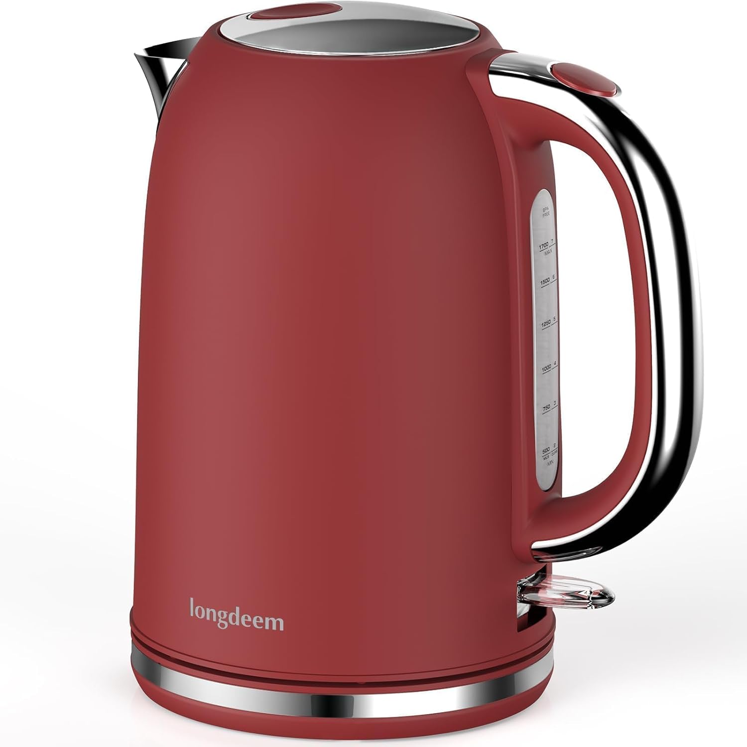 Electric Tea Kettle for Boiling Water, Wide-Open Lid Stainless Steel Water Boiler, 3000W/1.7L for Coffee/Tea Brewing, Auto Shut-Off & Boil-Dry Protection, Cordless Swivel Base & LED Indicator, Red