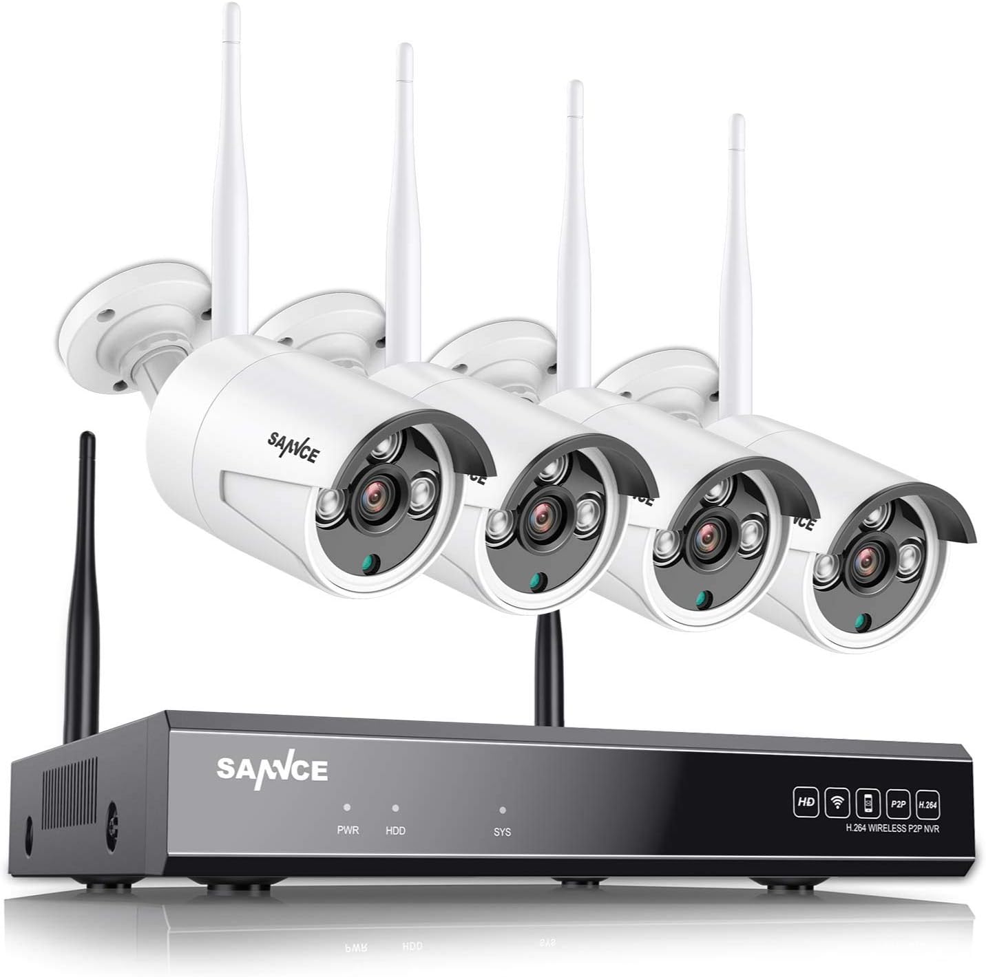【8CH Expandable, 2K】SANNCE Wireless CCTV Camera System, 8CH 5MP WiFi NVR, 4X 3MP Outdoor Metal Surveillance Security IP Cameras, Work with Alexa, One-Way Audio, P2P & AI Human Detection