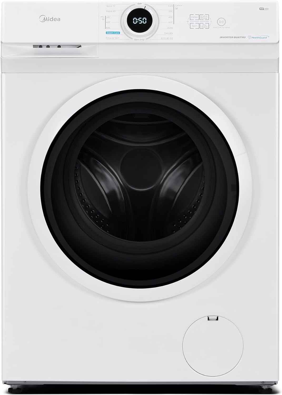 Midea MF10EW70BA Freestanding Washing Machine,7kg Load，1400 RPM,Quick Wash,Steam Care,Add Garment,BLDC Motor,White