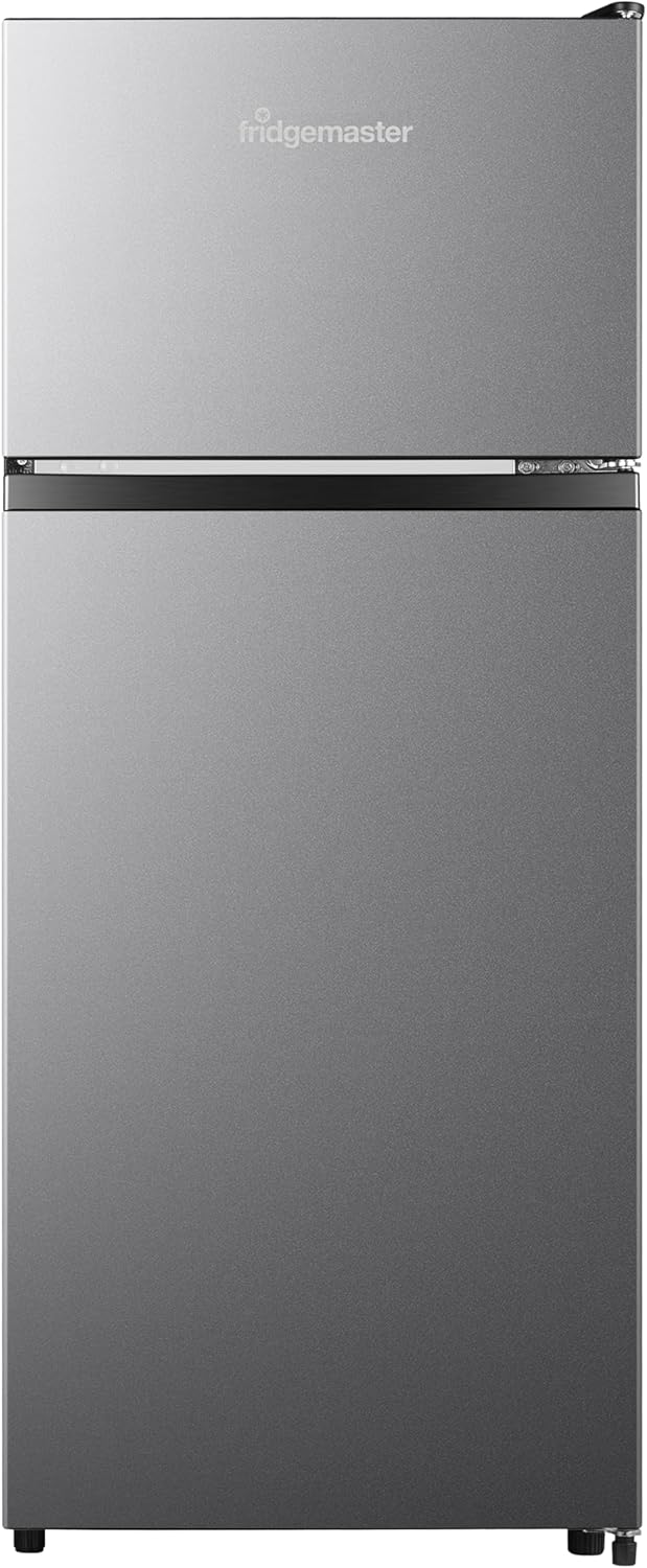 Fridgemaster MTM48120ES 48cm Freestanding Top Mounted Fridge Freezer - 124-litre capacity with Adjustable Thermostat - Reversible Door - LED Lighting- 4 Star Freezer Rating - White - E Rated