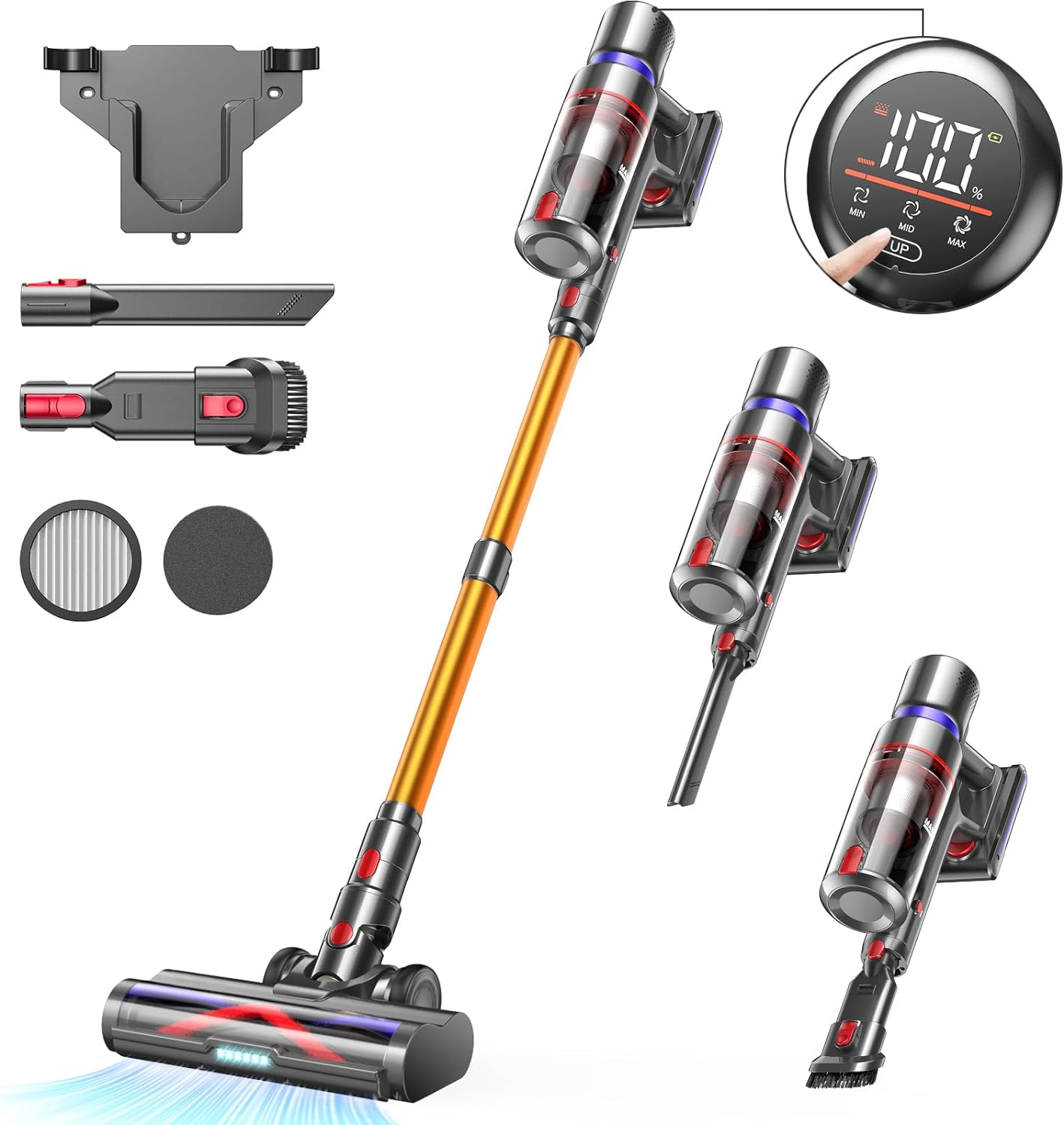 550W/45Kpa Cordless Vacuum Cleaner,Vacuum Cleaner up to 60mins Runtime,with LED Touchscreen,Upgraded Anti-Tangle V-Shaped Brush,1.5L Dust Cup,Cordless Vacuum for Hardwood Floors/Carpets/Pet Hair