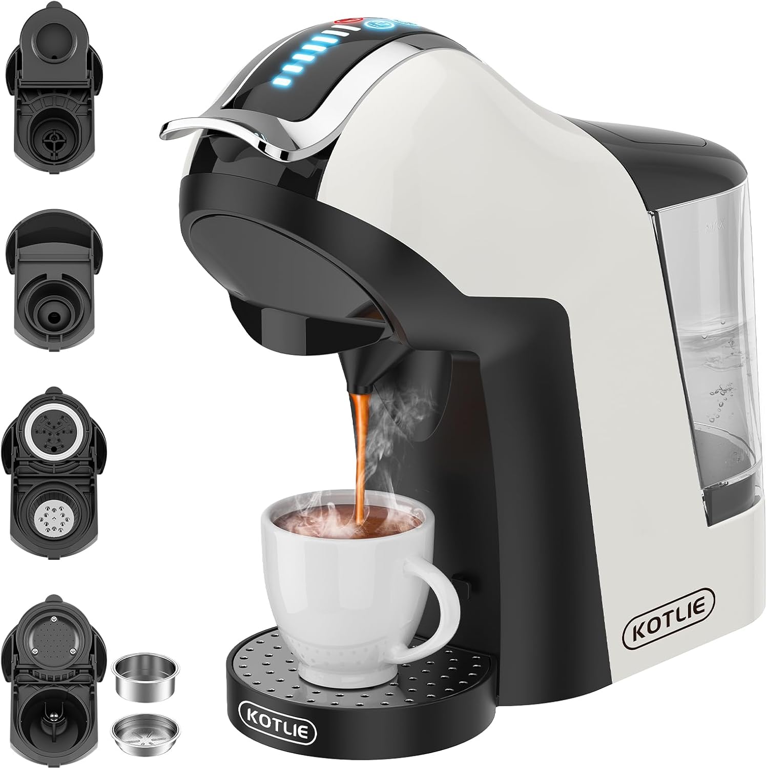 19 Bar 5in1 Multicapsule Espresso Coffee Machine for Nespresso/Dolce Gusto/Starbucks/LAVAZZA A MODO MIO Capsule and Ground/ESE Coffee Pods EM-308A (WHITE-UK)