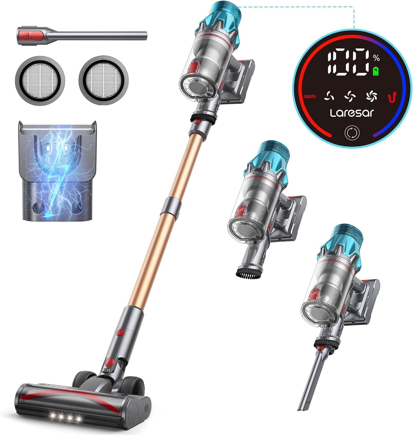 Laresar Ultra 7 Cordless Vacuum Cleaner 550W/45Kpa Stick Vacuum Cleaner with Touch Screen, Up to 60 Mins Runtime, Lightweight Handheld Vacuums for Hardwood Floor Carpet Car Pet Hair