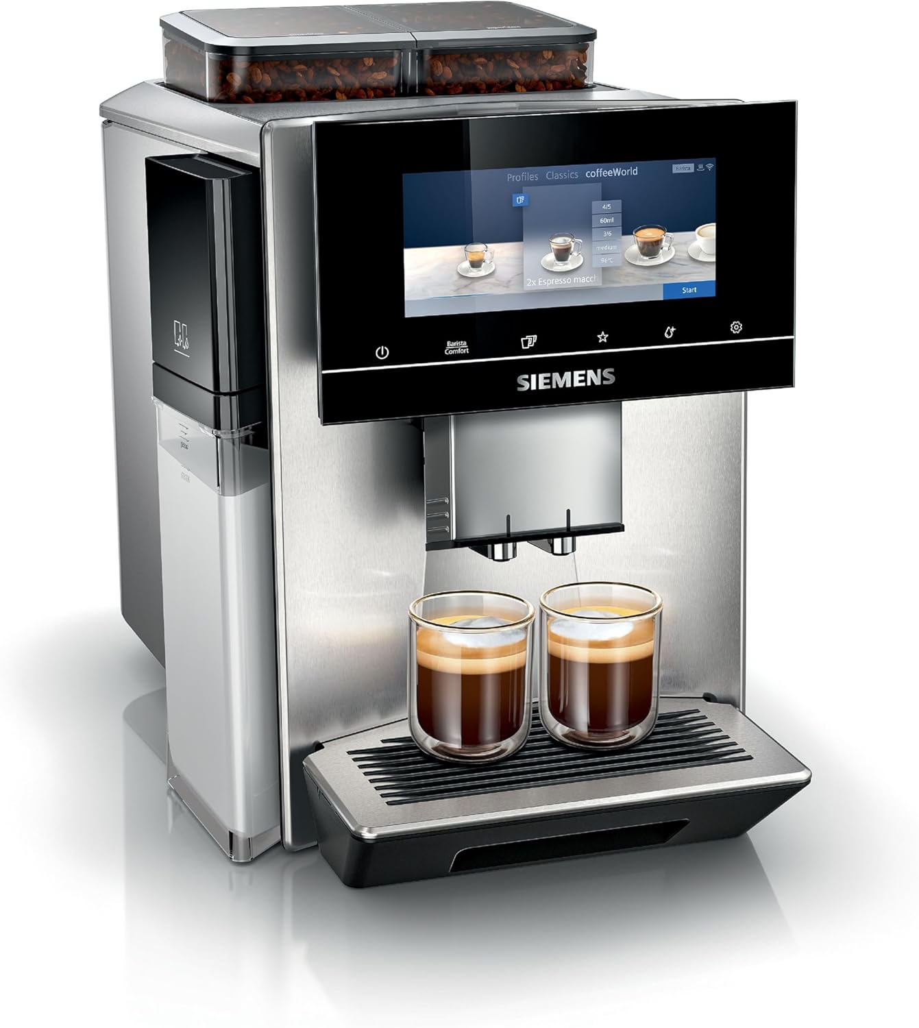 Siemens, fully automatic coffee machine, EQ900 plus, dualBean System, baristaMode, eGrinder, beanIdent System, 6.8” iSelect Display, Home Connect App, stainless steel, TQ907GZ3