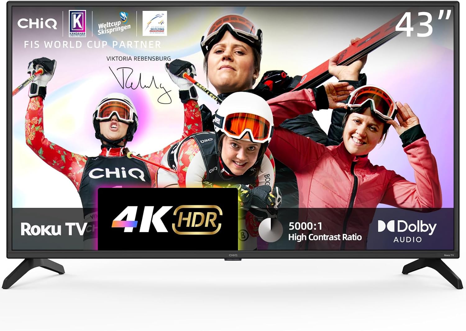 CHiQ ROKU TV U43G5NK, 43 Inch Smart TV, UHD, HDR10, Dolby Audio, Mobile Control, Voice Assistant, BBC, Disney+, 2.4&5G WiFi, USB 2.0, 2024