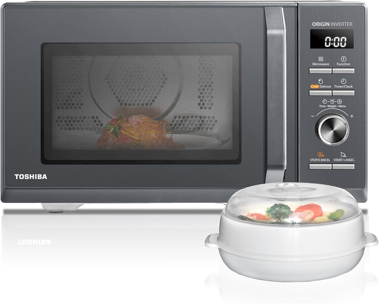 TOSHIBA 26L Air Fry Combo 6-in-1 900W Microwave Oven With Steamer in Morandi Grey, Origin Inverter, Chef defrost, Convection, Combi., Steam, Grill, 10 power levels, 10 Auto Menus, MW3-AC26PFI(MG)