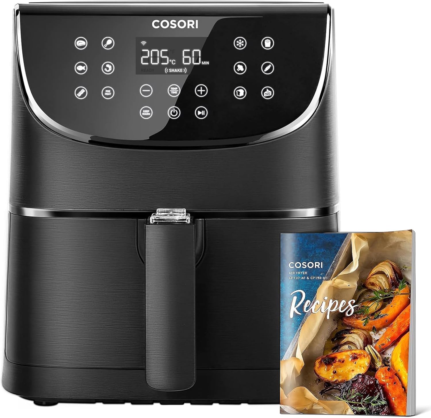 COSORI Air Fryer 5.5L, Energy and Time Saver with 13-in-1 Presets, 100 Recipes Cookbook, Non-Stick, Dishwasher Safe Basket, Digital Display, Shake Reminder, Oil Free, 1700-Watt, CP158-AF