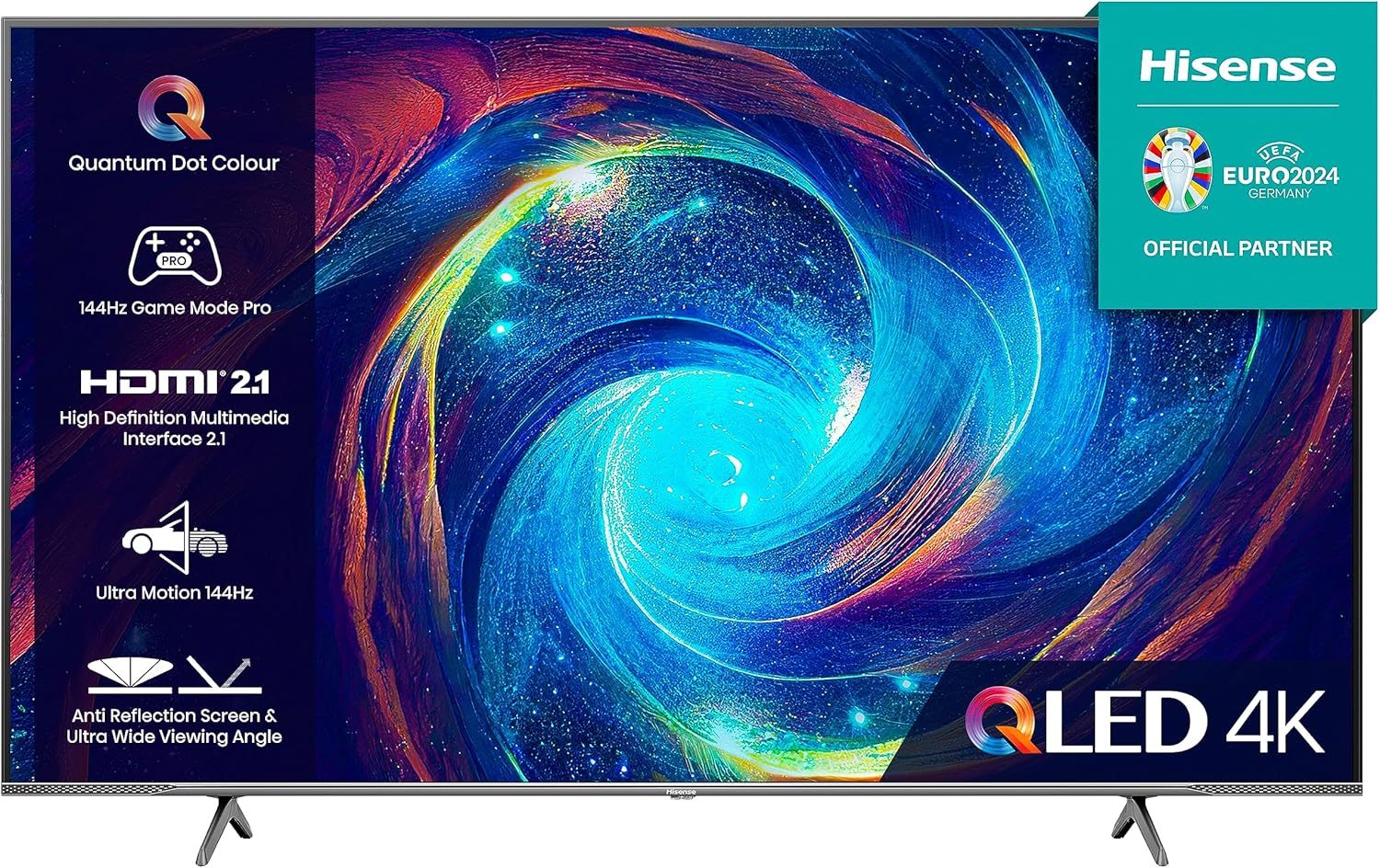 Hisense 55 Inch 144Hz QLED Gaming TV 55E7KQTUK PRO - 144Hz VRR, HDMI 2.1, Freesync Premium, Quantum Dot Colour, VIDAA U7, and Youtube, Freeview Play, Netflix and Disney+ (2023 New Model)